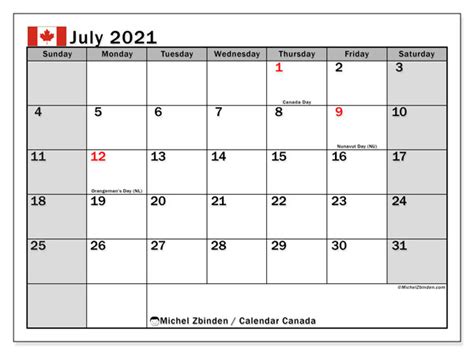 Download yearly calendar 2021, weekly calendar 2021 and monthly calendar 2021 for free. July 2021 Calendar Canada Edition - Michel Zbinden (CA)