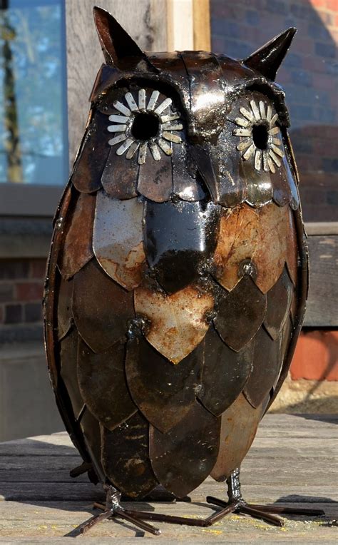 Metal Owl Garden Ornament Sculpture Art Handmade Recycled Etsy