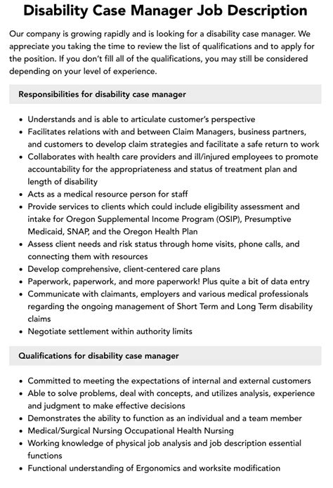 Disability Case Manager Job Description Velvet Jobs