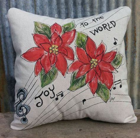 Red Christmas Poinsettias Hand Painted Pillow Christmas Ts