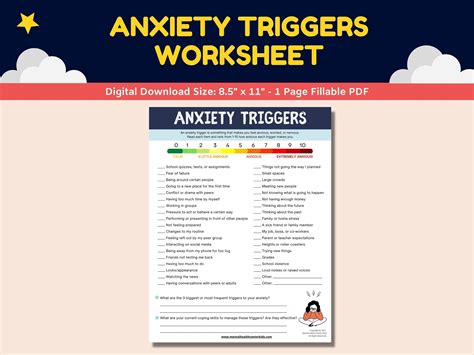 Anxiety Triggers Fillable Worksheet Teens Adolescents Etsy Uk