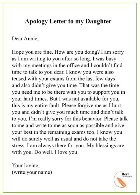 Apology Letter Template To Daughter Format Sample And Example