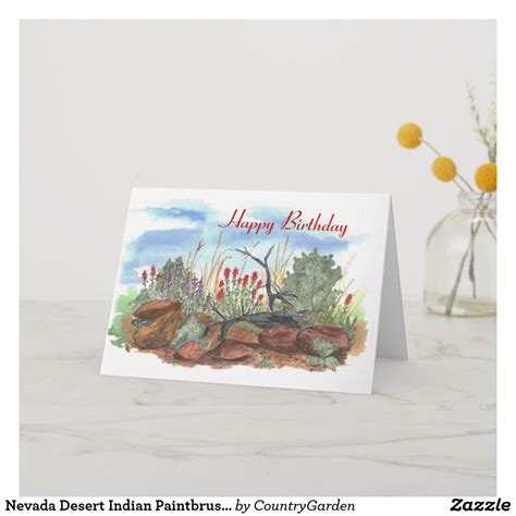 Nevada Desert Indian Paintbrush Birthday Card A Watercolor Painting Of