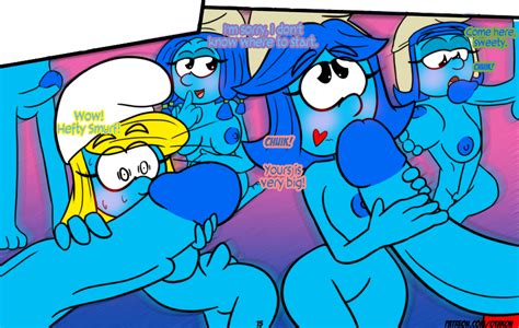 rule 34 blonde hair blue hair blue nipples blue skin breasts comic comic page dialogue female