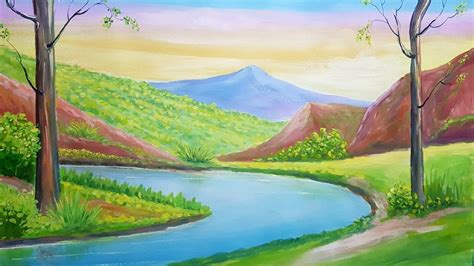 Easy Poster Colour Landscape Painting For Beginners Step By Step