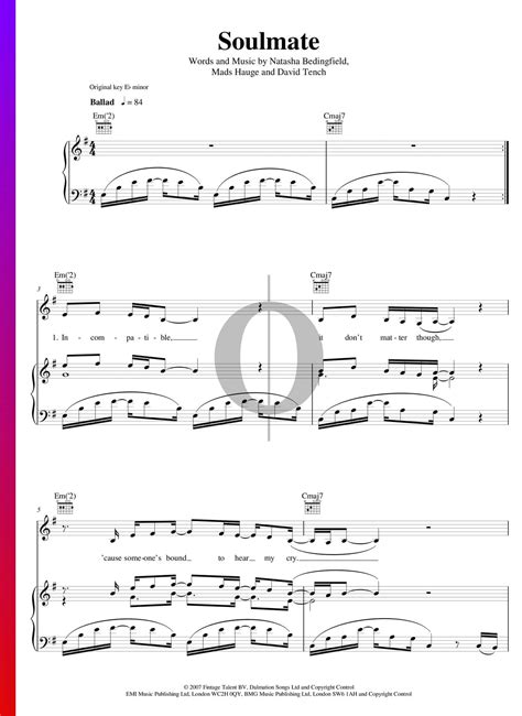 Soulmate (Natasha Bedingfield) Piano Sheet Music - OKTAV