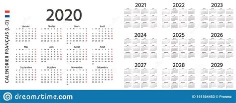 2020 French Calendar Vector Illustration Template Year Planner Stock