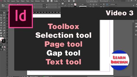 Video 3 Indesign Toolbar Page Tool Gap Tool Text Tool Youtube