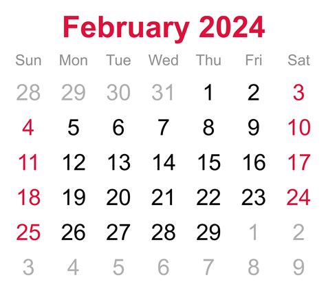 Calendario Mensual De Febrero De 2024 Sobre Fondo Transparente 18745738 Png