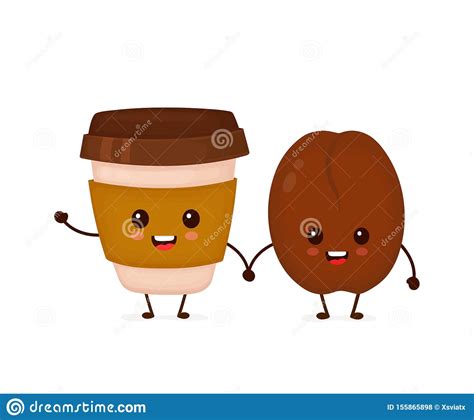 Happy Cute Coffee Bean And Paper Coffee Cup Stock Vector Illustration