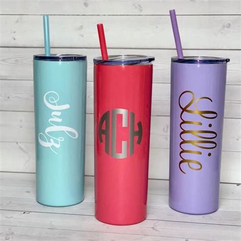 Personalized Cup With Straw Skinny Stainless Steel Metal Tumbler 20