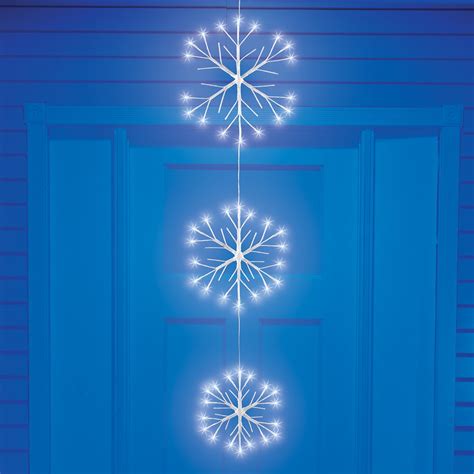 Solar Powered White Led Lights Triple Snowflake Hanger Collections Etc