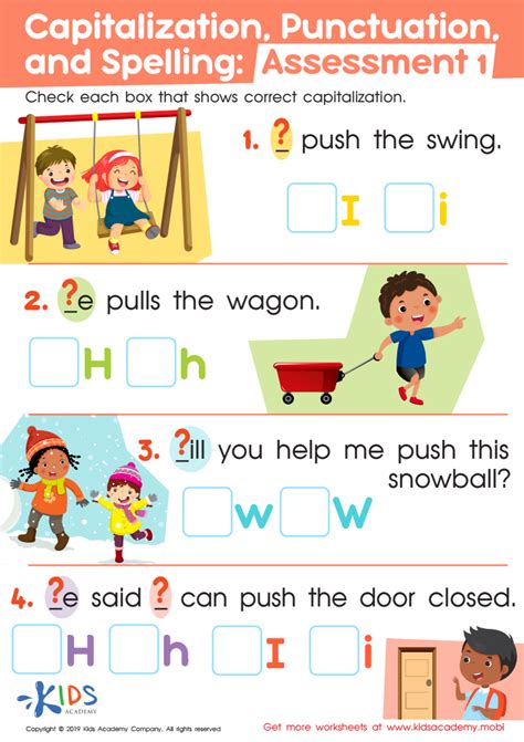 Capitalization Punctuation Spelling Assessment 1 Worksheet For Kids