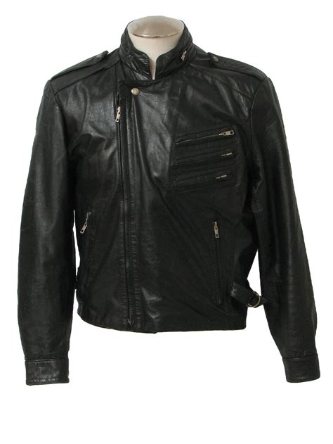 Vintage 80s Leather Jacket 80s Chessking Mens Black Long Sleeve