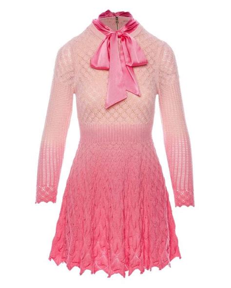 Alice Olivia Gin Pointelle Lace Knit Bow Mini Dress In Pink Lyst