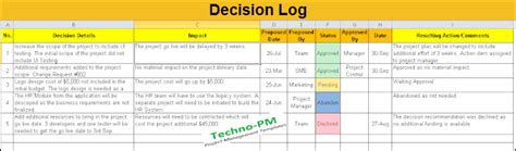 Decision Log Excel Template Download Project Management Templates