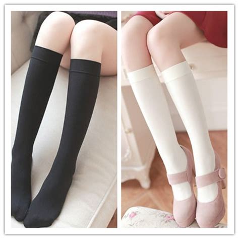 Women Ladies School Tube Socks Girls Under Knee Middle Cotton Stretch Socks Girls Socks Tube