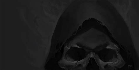 Hd Wallpaper Art Gray Background Skull Hood Head Darkly