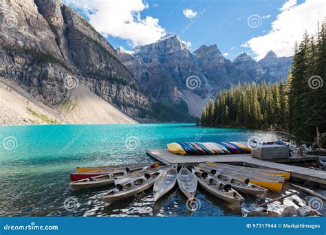 Canoas At Moraine Lake Banff National Park Alberta Canada British
