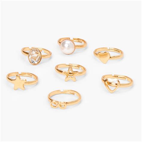 Claires Club Gold Basics Rings 7 Pack Claires