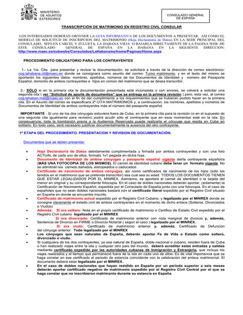 Transcripción De Matrimonio En Registro Civil Consular