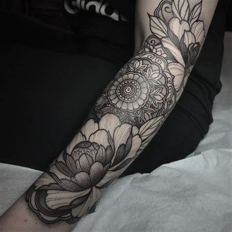 Black And Grey Flowers With Mandala By Laura Jade Or Mandala Tattoo