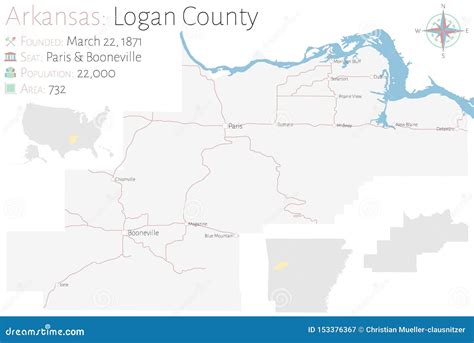 Map Of Logan County In Arkansas Stock Vector Illustration Of Lakes
