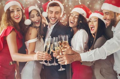 Diverse Friends Clinking With Champagne Glasses On New Year`s Eve Stock Image Image Of