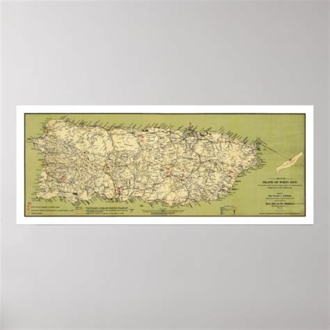 Island Of Puerto Rico Map 1900 Poster