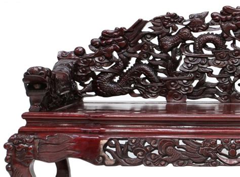 Chinese Heavily Carved Rosewood Dragon Bench Lot 157