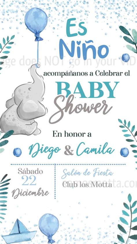Tarjeta Digital De InvitaciÓn Baby Shower Elefante NiÑo Video Video