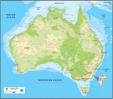 Touch device users can explore by touch or with swipe gestures. Australia Physical Map - Graphic Education