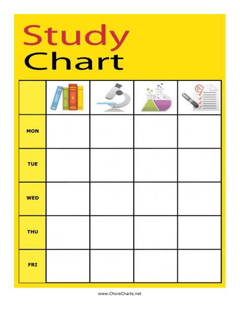 Study Chart Template Yellow Download Printable Pdf Templateroller