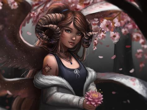 Desktop Wallpaper Fantasy Aries Girl Art Hd Image