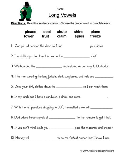 Long Vowels Sentences Worksheet By Teach Simple