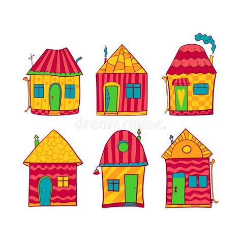 Set Colorful Houses In Cartoon Style Stock Vector Illustration Of