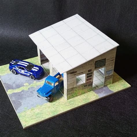 jual diy papercraft lembar pola diorama old garage garasi skala 1 64 60 kota bandung