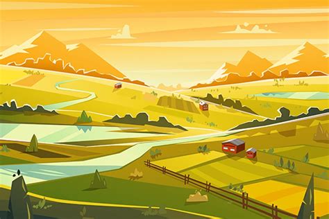 Rural landscape. Vector illustration | Pre-Designed Illustrator