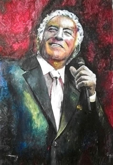 A Painting Of A Man In A Suit Holding A Microphone
