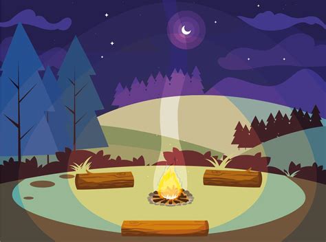 Camping Zone With Campfire In The Mountains 668497 Vector Art At Vecteezy