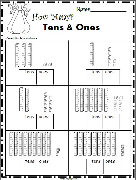 Whole numbers, spelling of basic numbers up to 10 or 100 and first grade math operations, grade. How Many Tens and Ones? - Fall 1st Grade Math | First grade math worksheets, 2nd grade ...