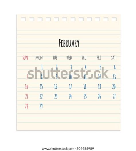 Vector Hand Written Monthly February Calendar Stock Vector Royalty