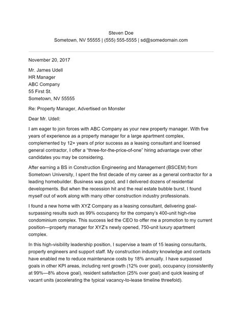 Free Property Manager Cover Letter Template And Example On
