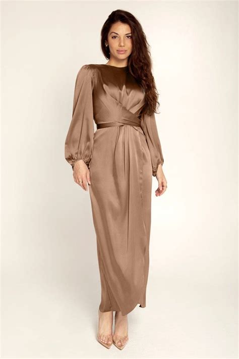 satin wrap maxi dress with puff sleeves after moda satin maxi dress satin dresses dress satin