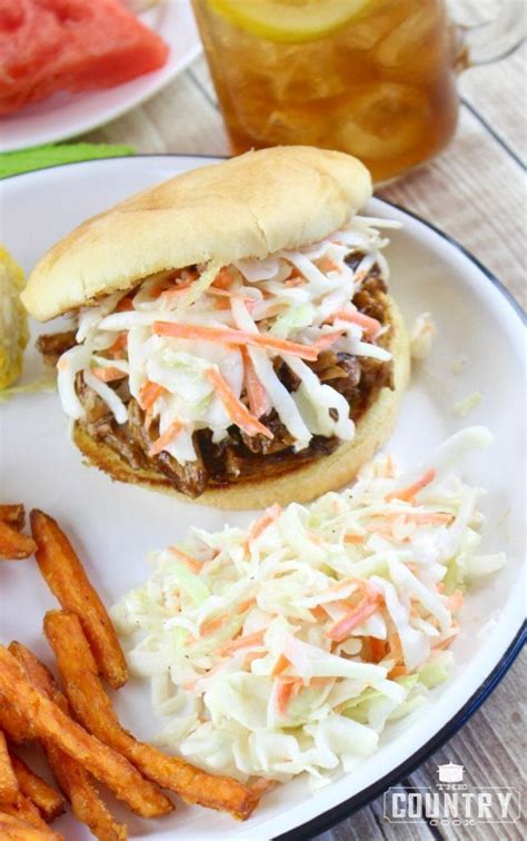 Southern Coleslaw Plated With Pulled Pork Sandwich Southern Coleslaw Crock Pot Pulled Pork