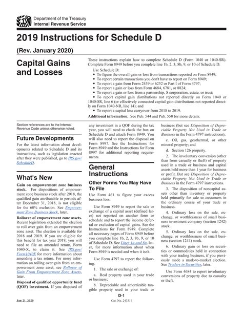 Download Instructions For Irs Form 1040 1040 Sr Schedule D Capital