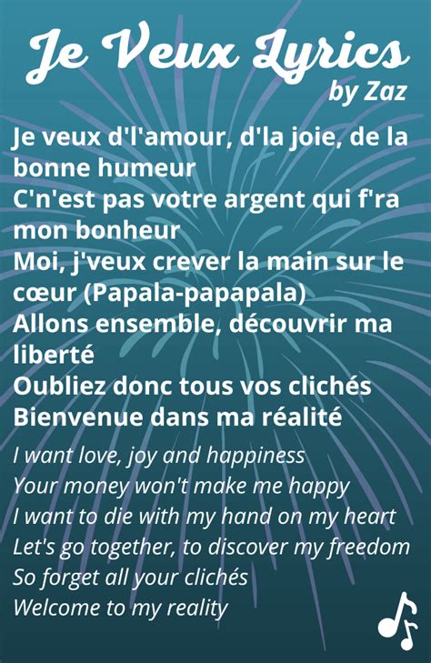 Je Veux By Zaz French Lyrics And English Translation
