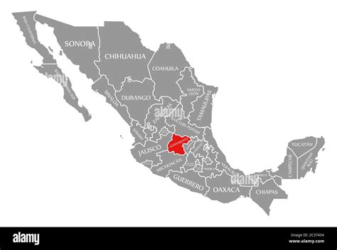 Guanajuato Red Highlighted In Map Of Mexico Stock Photo Alamy