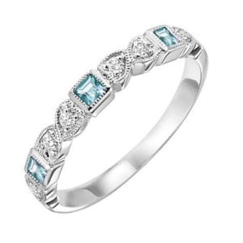 10k White Gold Diamond And Square Aquamarine Birthstone Ring Mullen