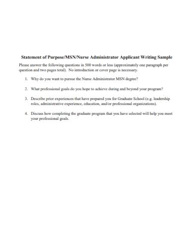 Free 10 Nursing Statement Of Purpose Samples School Home Agency